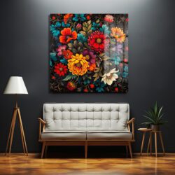 Renk Şöleni Floral Desenli Dekoratif Cam Tablo Duvar Dekoru Renk Şöleni Floral Desenli Dekoratif Cam Tablo Dekoratif Cam Tablo