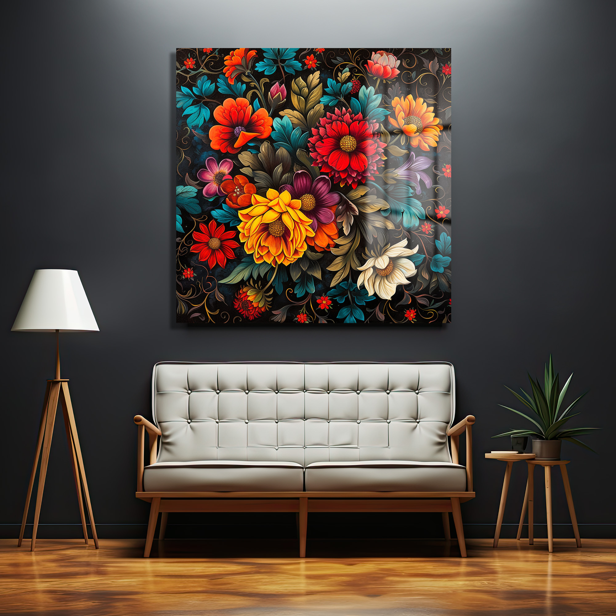 Renk Şöleni Floral Desenli Dekoratif Cam Tablo Duvar Dekoru Renk Şöleni Floral Desenli Dekoratif Cam Tablo - Görsel 2
