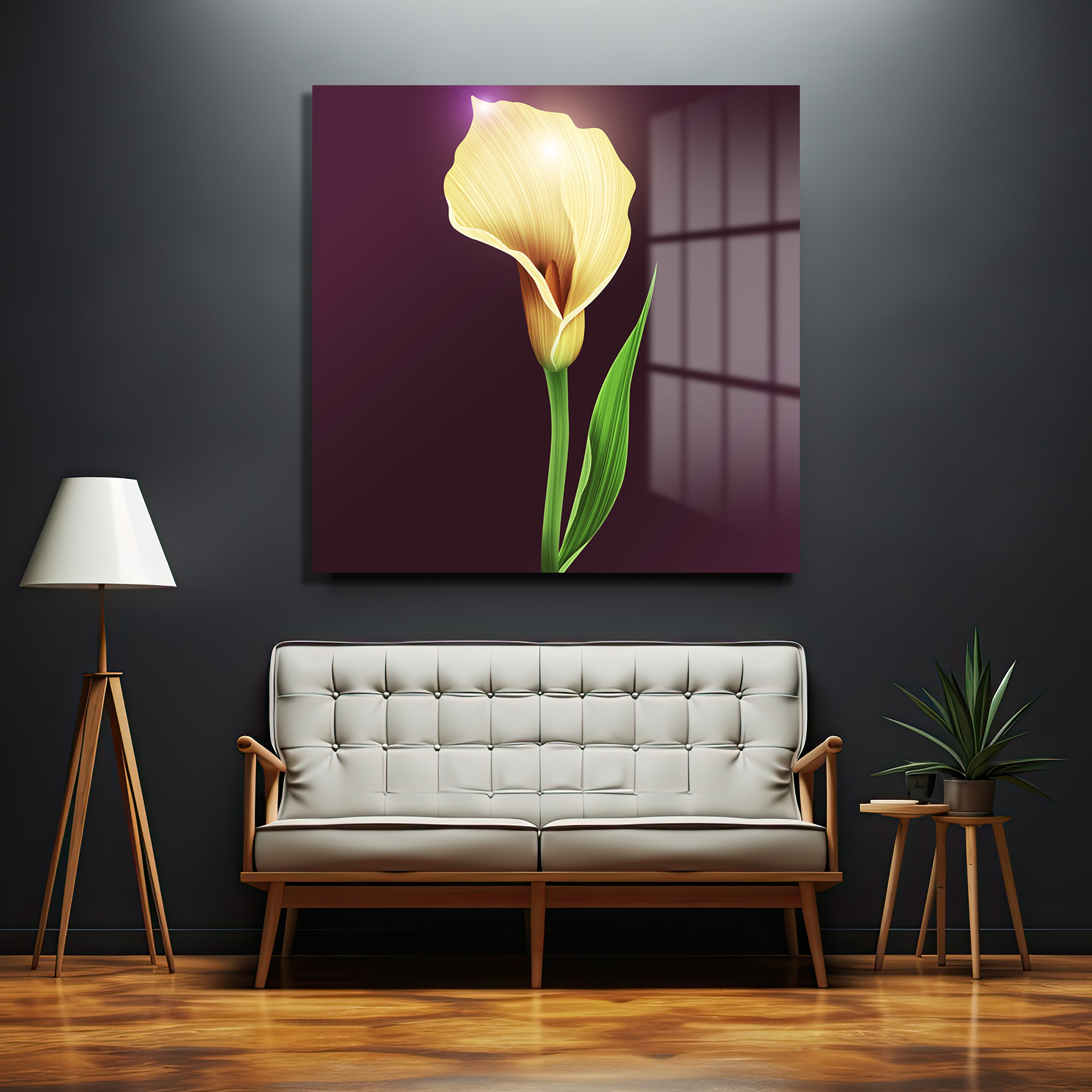 Işıltılı Sarı Calla Zambak Modern Cam Tablo Duvar Dekoru Işıltılı Sarı Calla Zambak Modern Cam Tablo - Görsel 3