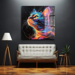 Göz Kamaştıran Neon Kedi Sanatı Cam Tablo Duvar Dekoru Göz Kamaştıran Neon Kedi Sanatı Cam Tablo Dekoratif Cam Tablo