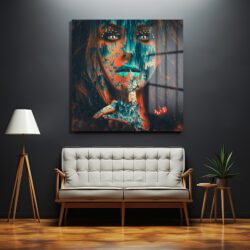 Gizemli Glitch Sanatı Kadın Portresi Cam Tablo Duvar Dekoru Gizemli Glitch Sanatı Kadın Portresi Cam Tablo Dekoratif Cam Tablo