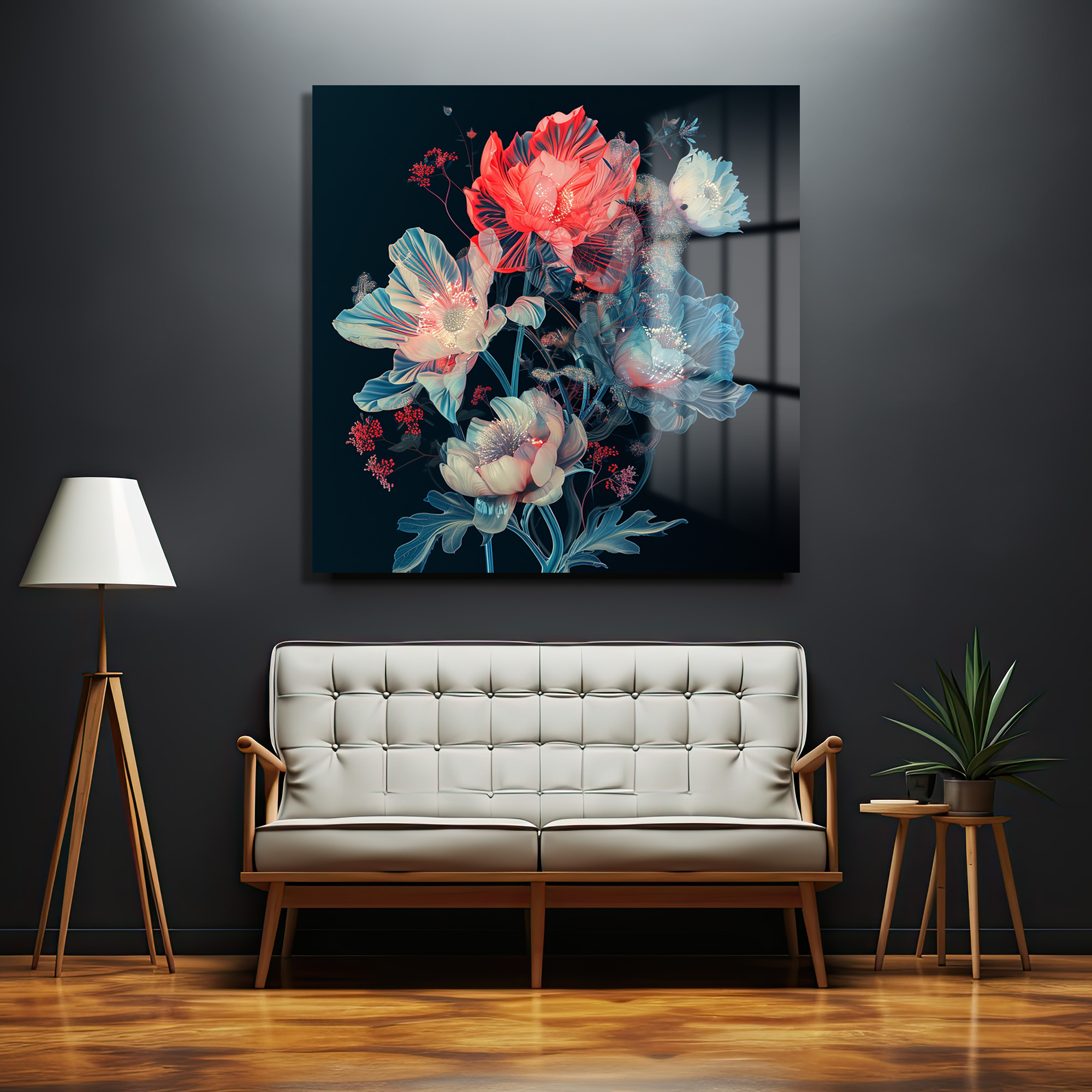 Büyüleyici Çiçek Buketi Modern Sanat Cam Tablo Duvar Dekoru Büyüleyici Çiçek Buketi Modern Sanat Cam Tablo - Görsel 2