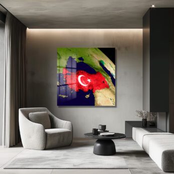 Türkiye Haritası ve Bayrağı Temalı Premium Cam Tablo - Glazella