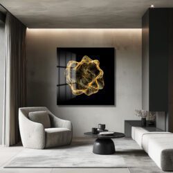 Altın Parçacıkların Dansı Modern Cam Tablo Duvar Dekoru Altın Parçacıkların Dansı Modern Cam Tablo Dekoratif Cam Tablo