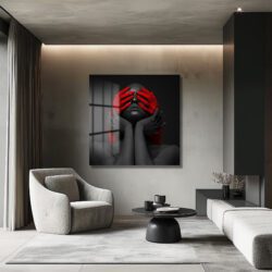 Kırmızı Ellerle Gizemli Bakış Cam Tablo - Modern Sanat Eseri Duvar Dekoru Kırmızı Ellerle Gizemli Bakış Cam Tablo - Modern Sanat Eseri Dekoratif Cam Tablo