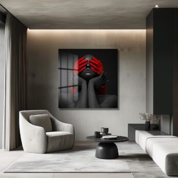 Kırmızı Ellerle Gizemli Bakış Cam Tablo - Modern Sanat Eseri - Glazella Kırmızı Ellerle Gizemli Bakış Cam Tablo - Modern Sanat Eseri - Glazella