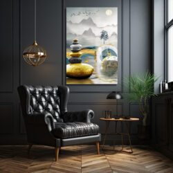 Zen Dengesi ve Altın Geyikler Modern Manzara Cam Tablo Duvar Dekoru Zen Dengesi ve Altın Geyikler Modern Manzara Cam Tablo Dekoratif Cam Tablo