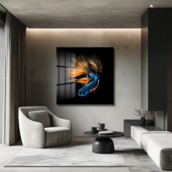 Büyüleyici Betta Balığı Mavi Turuncu Sanat Cam Tablo Duvar Dekoru Büyüleyici Betta Balığı Mavi Turuncu Sanat Cam Tablo Dekoratif Cam Tablo