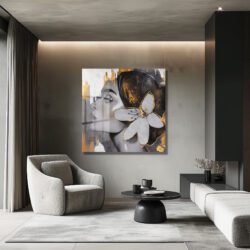 Altın Damlalı Modern Kadın Portresi Cam Tablo Duvar Dekoru Altın Damlalı Modern Kadın Portresi Cam Tablo Dekoratif Cam Tablo