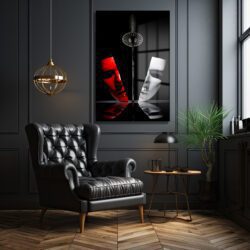 Denge ve İrade: Kırmızı Beyaz Maskeler Cam Tablo Duvar Dekoru Denge ve İrade: Kırmızı Beyaz Maskeler Cam Tablo Dekoratif Cam Tablo