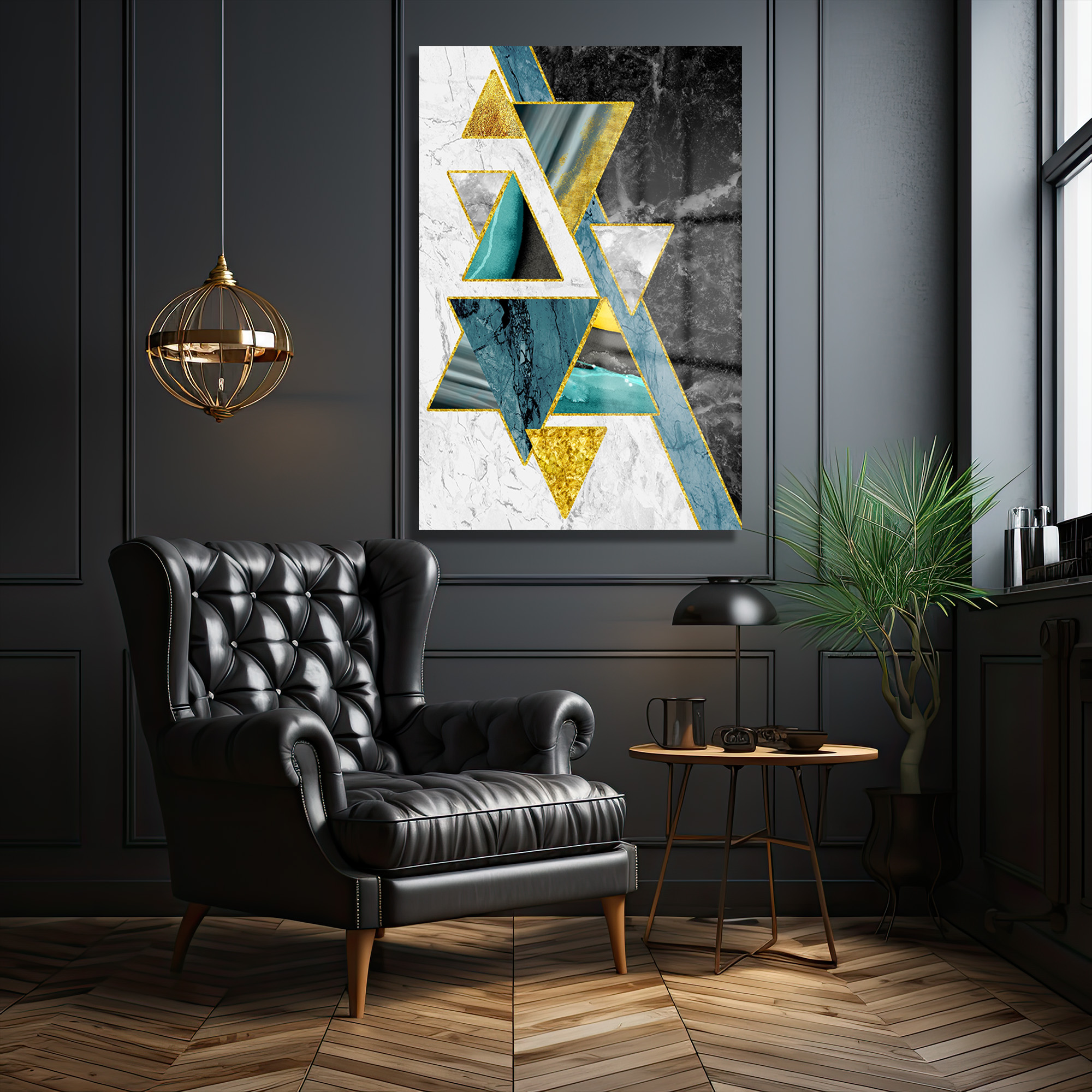 Altın Vurgulu Geometrik Soyut Modern Cam Tablo - Glazella Altın Vurgulu Geometrik Soyut Modern Cam Tablo - Glazella