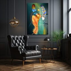 Canlı Tüyler ve Altın Dokunuşlar Modern Sanat Cam Tablo Dekoratif Cam Tablo