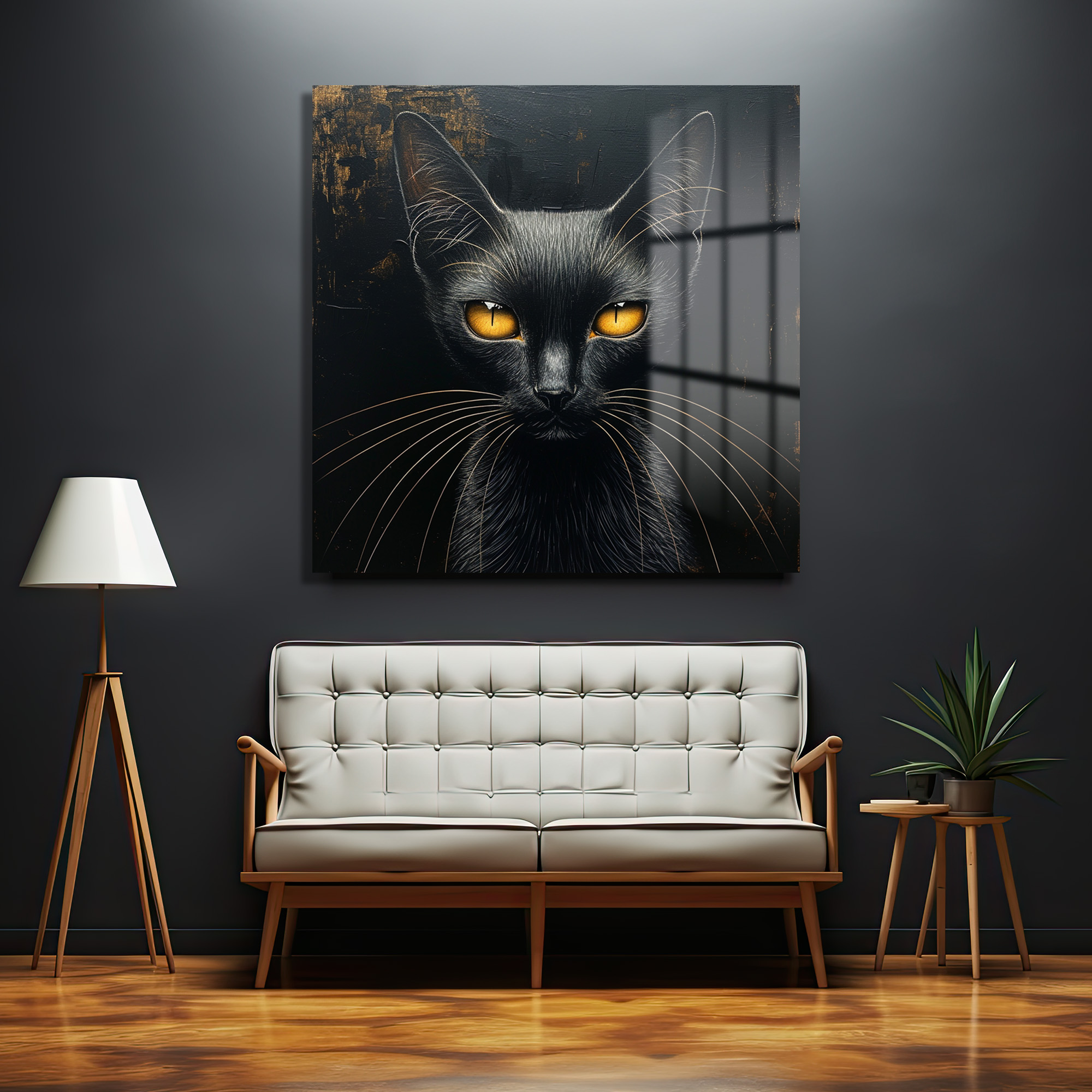 Gizemli Bakışlar: Siyah Kedi Temalı Modern Cam Tablo Duvar Dekoru Gizemli Bakışlar: Siyah Kedi Temalı Modern Cam Tablo - Görsel 2