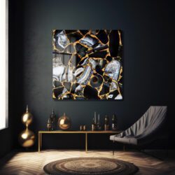 Lüks Siyah Agat ve Altın Damarlı Modern Cam Tablo Duvar Dekoru Lüks Siyah Agat ve Altın Damarlı Modern Cam Tablo Dekoratif Cam Tablo
