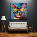 Urban Cool: Gözlüklü Kedi Pop Art Temperli Cam Tablo Duvar Dekoru Urban Cool: Gözlüklü Kedi Pop Art Temperli Cam Tablo Dekoratif Cam Tablo