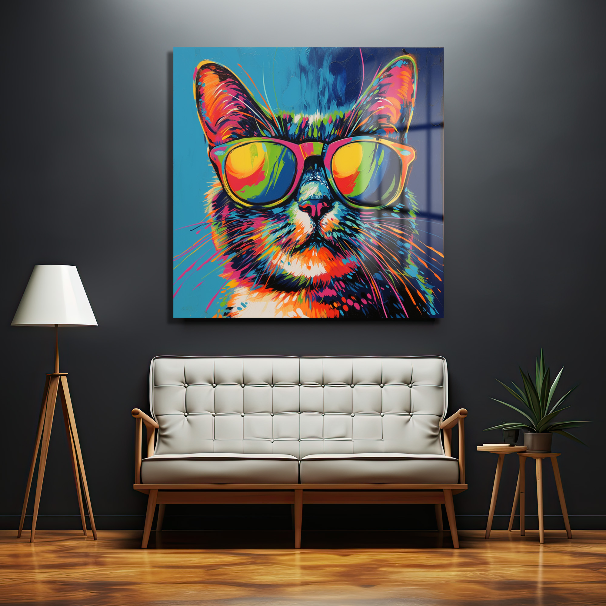 Urban Cool: Gözlüklü Kedi Pop Art Temperli Cam Tablo Duvar Dekoru Urban Cool: Gözlüklü Kedi Pop Art Temperli Cam Tablo - Görsel 2