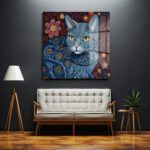 Mistik Mavi Kedi: Canlı Desenli Dekoratif Cam Tablo Duvar Dekoru Mistik Mavi Kedi: Canlı Desenli Dekoratif Cam Tablo Dekoratif Cam Tablo