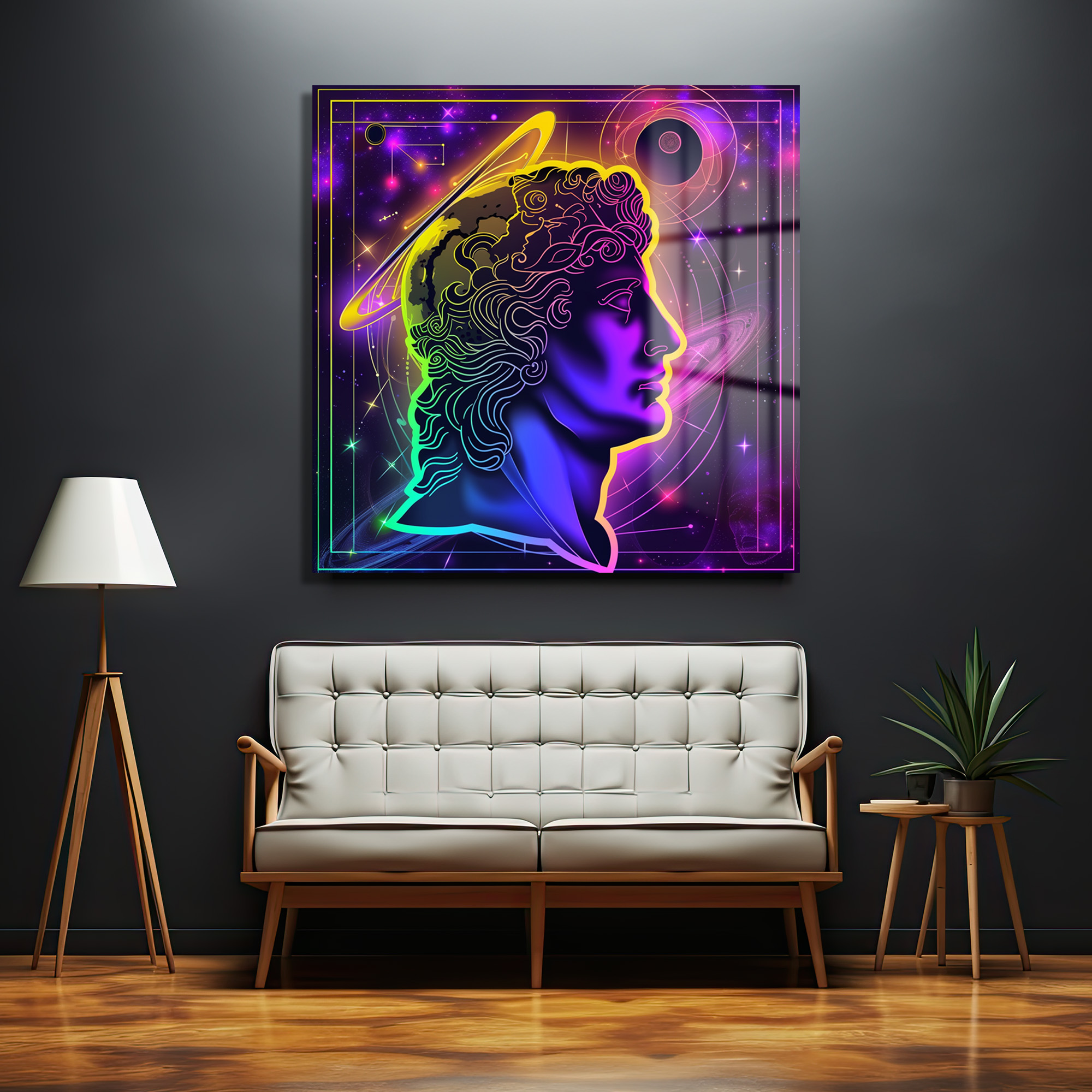 Kozmik David Neon Sanat Modern Cam Tablo Duvar Dekoru Kozmik David Neon Sanat Modern Cam Tablo - Görsel 2
