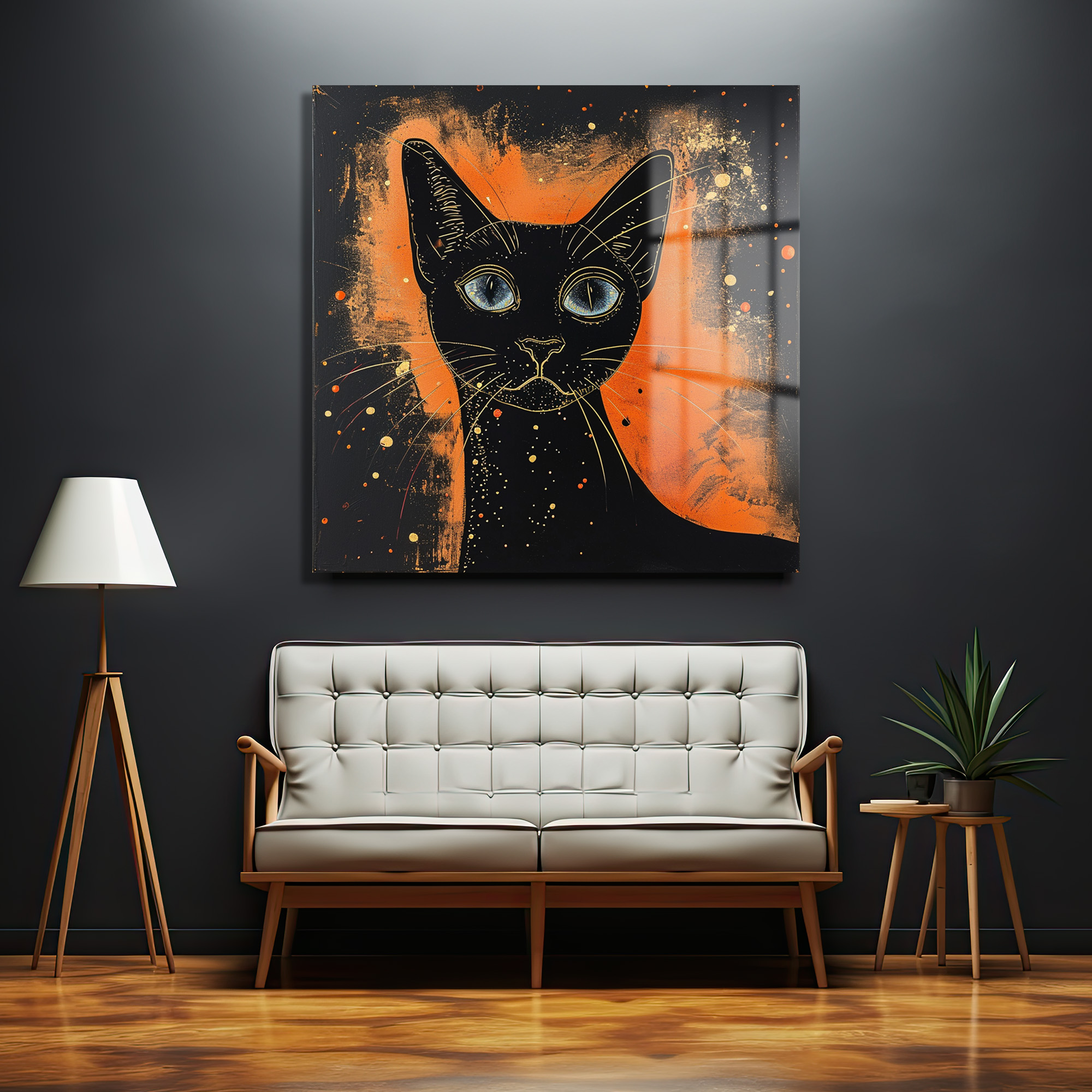 Büyüleyici Mavi Gözler: Modern Kara Kedi Temalı Temperli Cam Tablo Duvar Dekoru Büyüleyici Mavi Gözler: Modern Kara Kedi Temalı Temperli Cam Tablo - Görsel 2