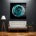 Enerjik Teal Küre Cam Tablo - Modern Soyut Sanat Duvar Dekoru Enerjik Teal Küre Cam Tablo - Modern Soyut Sanat Dekoratif Cam Tablo