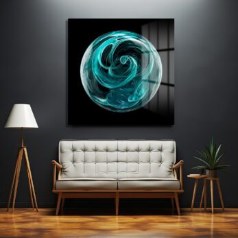 Enerjik Teal Küre Cam Tablo - Modern Soyut Sanat - Glazella