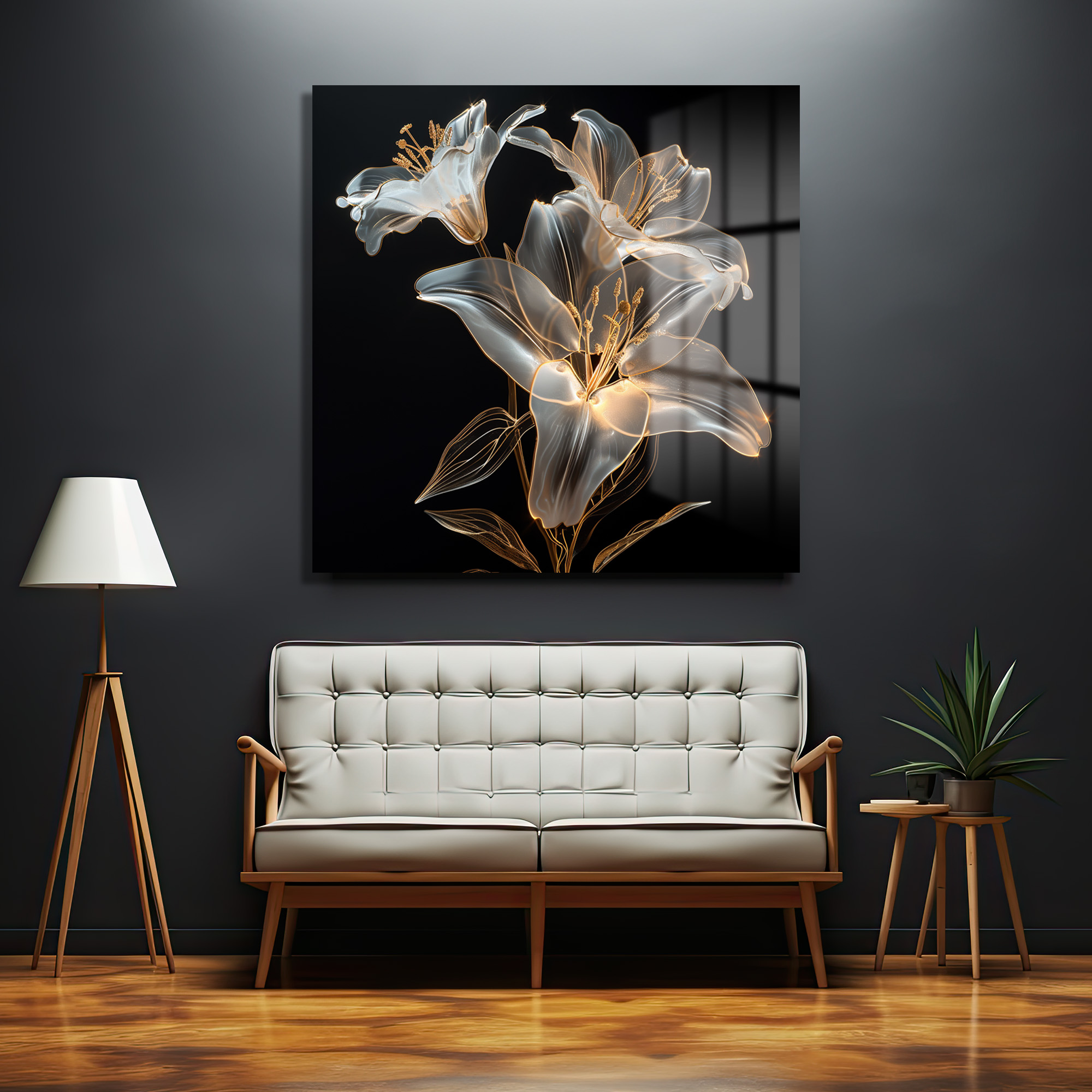 Işıltılı Zambaklar Modern Sanat Cam Tablo - Glazella Işıltılı Zambaklar Modern Sanat Cam Tablo - Glazella