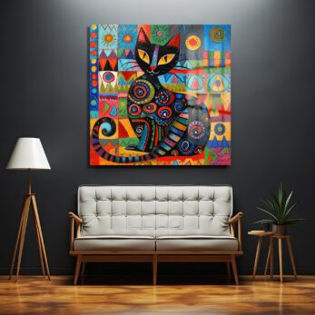 Neşeli Kedi: Canlı Renklerle Modern Sanat Cam Tablo - Glazella