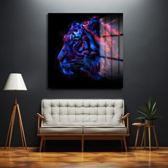 Neon Kaplan Portresi: Enerjik ve Modern Sanat Cam Tablo - Glazella