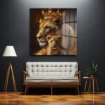Taçlı Aslan Anne ve Yavrusu Regal Cam Tablo Duvar Dekoru Taçlı Aslan Anne ve Yavrusu Regal Cam Tablo Dekoratif Cam Tablo
