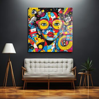 Canlı Renklerle Pop Art Kadın Portresi Temperli Cam Tablo - Glazella