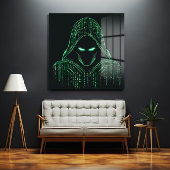Siber Güvenlik Hacker Temalı Dijital Sanat Cam Tablo - Glazella