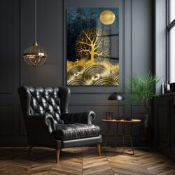 Büyüleyici Altın Ağaç ve Geyik Manzarası Cam Tablo Duvar Dekoru Büyüleyici Altın Ağaç ve Geyik Manzarası Cam Tablo Dekoratif Cam Tablo