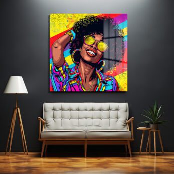 Pop Art Enerjili Renkli Kadın Portresi Cam Tablo - Glazella Pop Art Enerjili Renkli Kadın Portresi Cam Tablo - Glazella