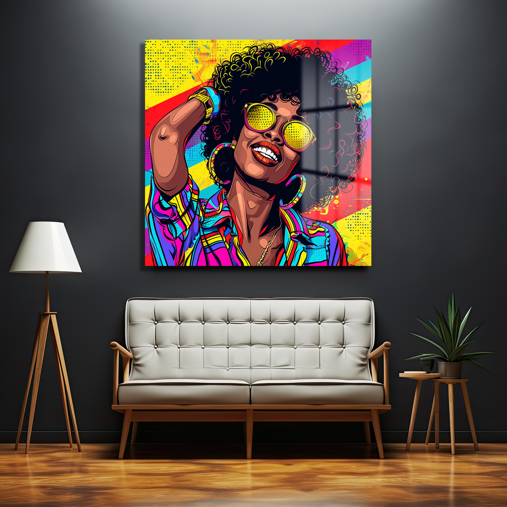 Pop Art Enerjili Renkli Kadın Portresi Cam Tablo - Glazella Pop Art Enerjili Renkli Kadın Portresi Cam Tablo - Glazella