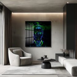 Dijital Ruh: Neon Yeşil ve Mavi Enerjili Fütüristik Cam Tablo Duvar Dekoru Dijital Ruh: Neon Yeşil ve Mavi Enerjili Fütüristik Cam Tablo Dekoratif Cam Tablo