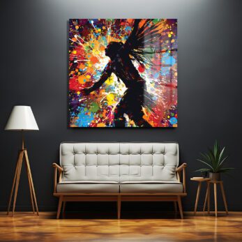 Enerjik Dansçı Silüeti Cam Tablo - Renk Patlaması Modern Sanat - Glazella Enerjik Dansçı Silüeti Cam Tablo - Renk Patlaması Modern Sanat - Glazella