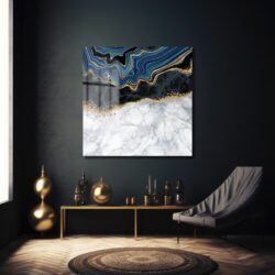Lüks Geode Mavi ve Altın Desenli Modern Cam Tablo Duvar Dekoru Lüks Geode Mavi ve Altın Desenli Modern Cam Tablo Dekoratif Cam Tablo