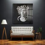 Medusa'nın Gizemi Temperli Cam Tablo Dekoratif Cam Tablo