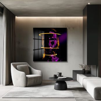 Siber Rüyalar: Neon Işıklı Soyut Cam Tablo - Glazella Siber Rüyalar: Neon Işıklı Soyut Cam Tablo - Glazella