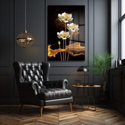 Lüks Altın Lotus Çiçekleri Cam Tablo | Modern Duvar Sanatı Duvar Dekoru Lüks Altın Lotus Çiçekleri Cam Tablo | Modern Duvar Sanatı Dekoratif Cam Tablo