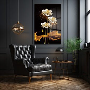 Lüks Altın Lotus Çiçekleri Cam Tablo | Modern Duvar Sanatı - Glazella Lüks Altın Lotus Çiçekleri Cam Tablo | Modern Duvar Sanatı - Glazella