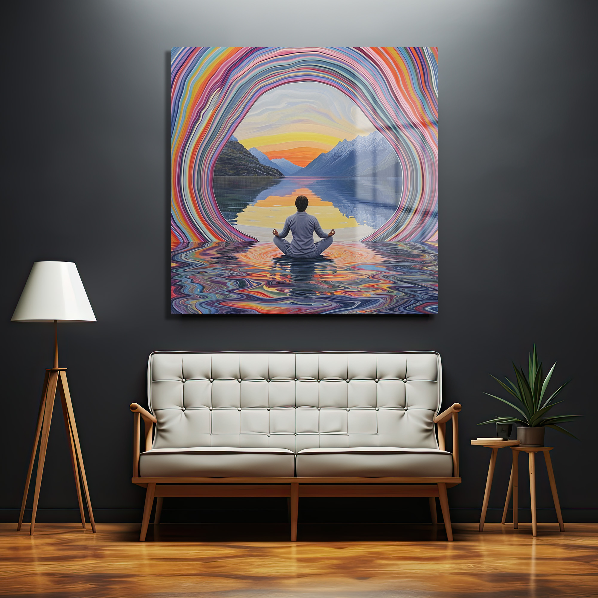 Meditasyon ve Renklerin Dansı Temalı Dekoratif Cam Tablo Duvar Dekoru Meditasyon ve Renklerin Dansı Temalı Dekoratif Cam Tablo - Görsel 2