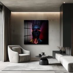 Karanlığın Hükümdarı: Neon Işıklı Fütüristik Cam Tablo Duvar Dekoru Karanlığın Hükümdarı: Neon Işıklı Fütüristik Cam Tablo Dekoratif Cam Tablo