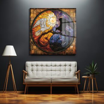 Yin Yang Stained Glass Cam Tablo: Denge ve Uyumun Sanatsal Dansı - Glazella