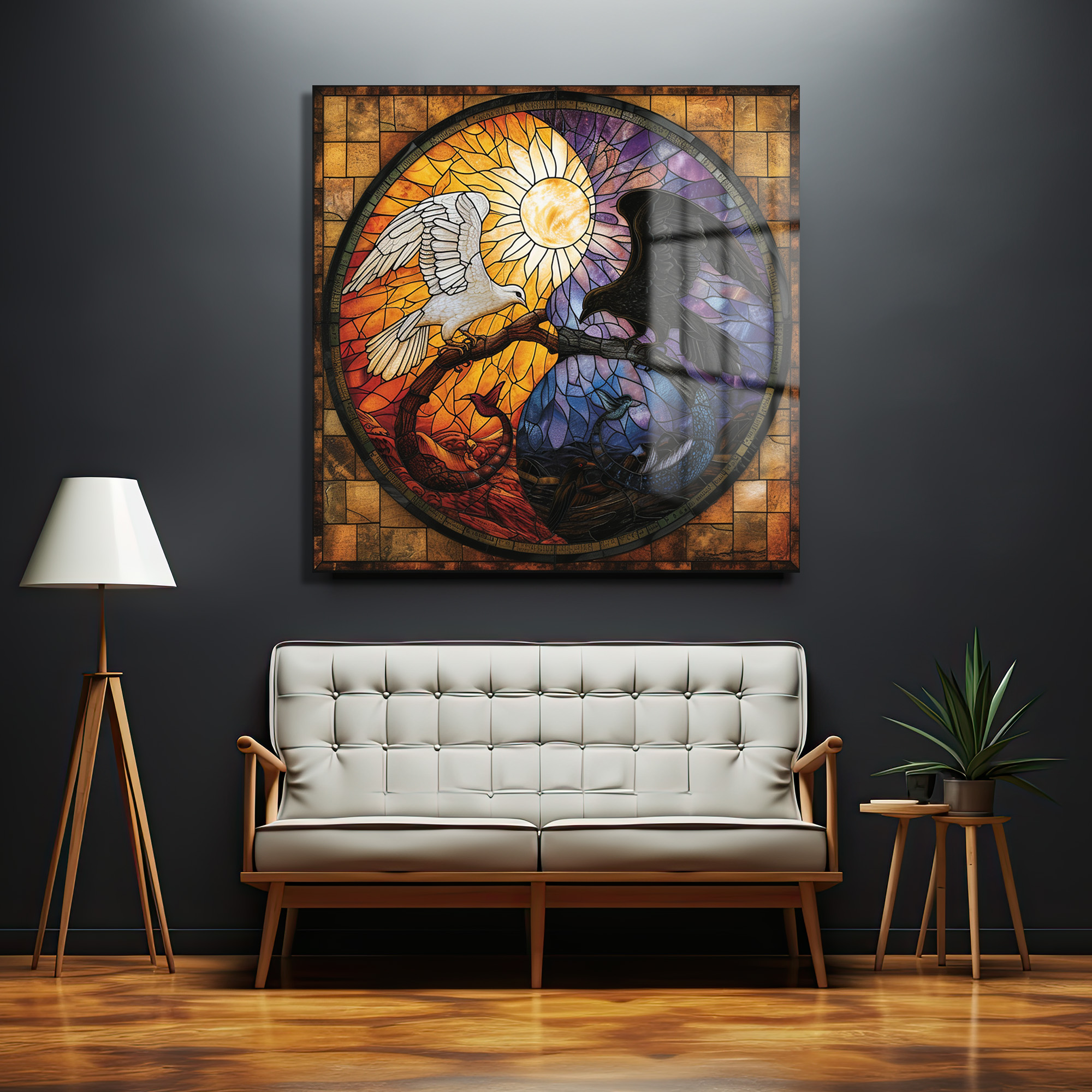 Yin Yang Stained Glass Cam Tablo: Denge ve Uyumun Sanatsal Dansı - Glazella Yin Yang Stained Glass Cam Tablo: Denge ve Uyumun Sanatsal Dansı - Glazella