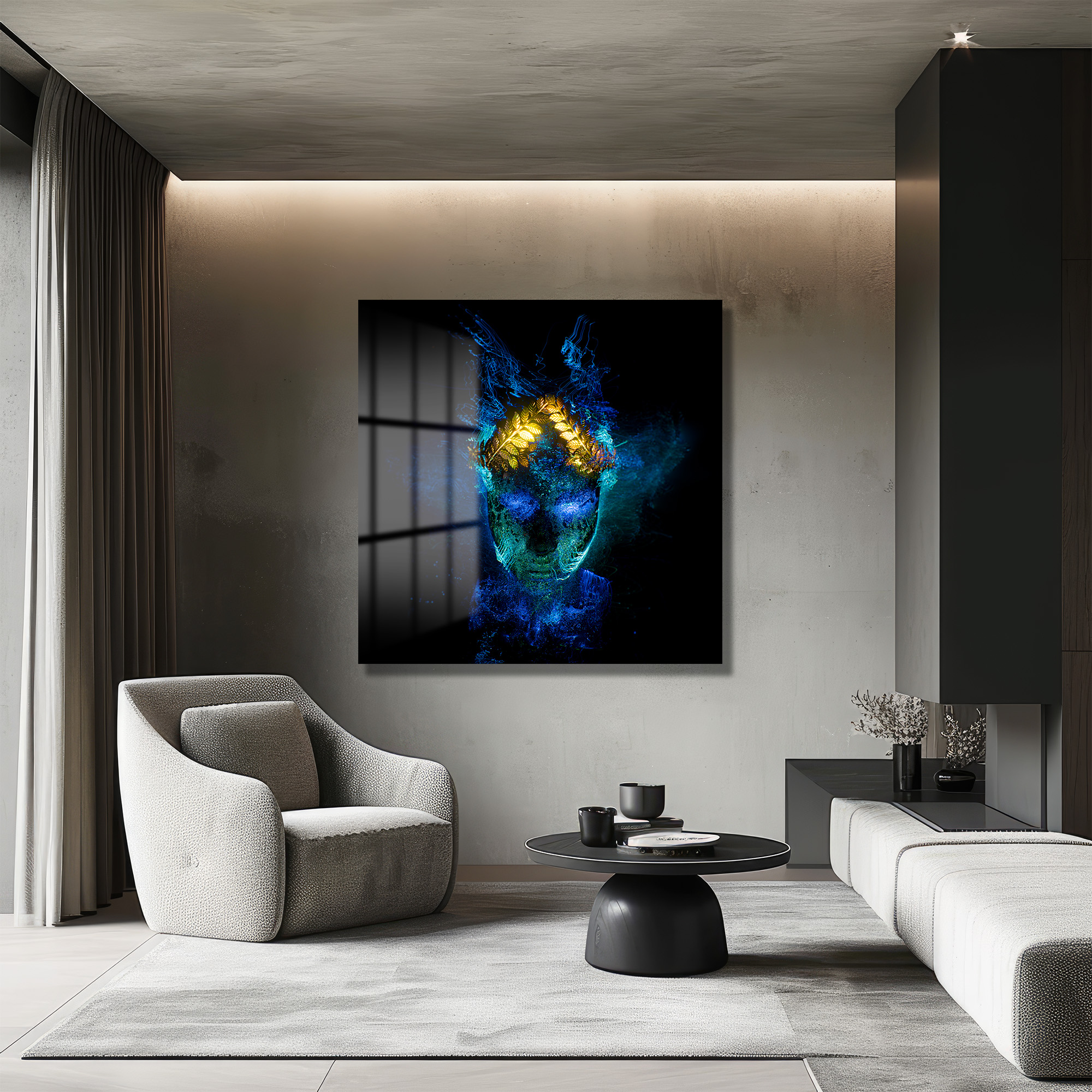 Mistik Aura: Dijital Sanat Temalı Işıltılı Cam Tablo Duvar Dekoru Mistik Aura: Dijital Sanat Temalı Işıltılı Cam Tablo - Görsel 4