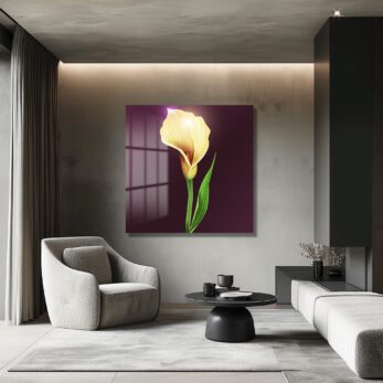 Işıltılı Sarı Calla Zambak Modern Cam Tablo - Glazella Işıltılı Sarı Calla Zambak Modern Cam Tablo - Glazella