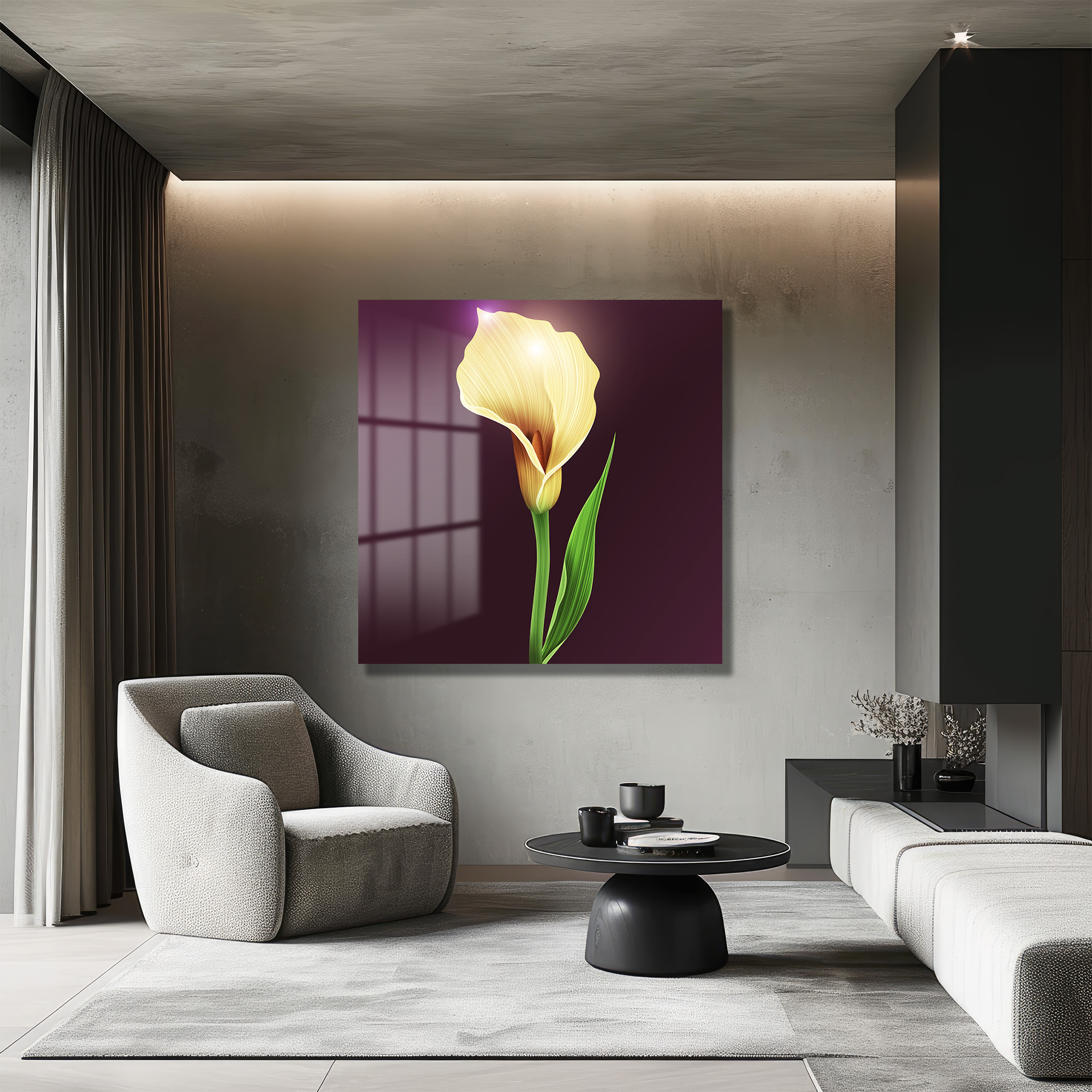 Işıltılı Sarı Calla Zambak Modern Cam Tablo Duvar Dekoru Işıltılı Sarı Calla Zambak Modern Cam Tablo - Görsel 4