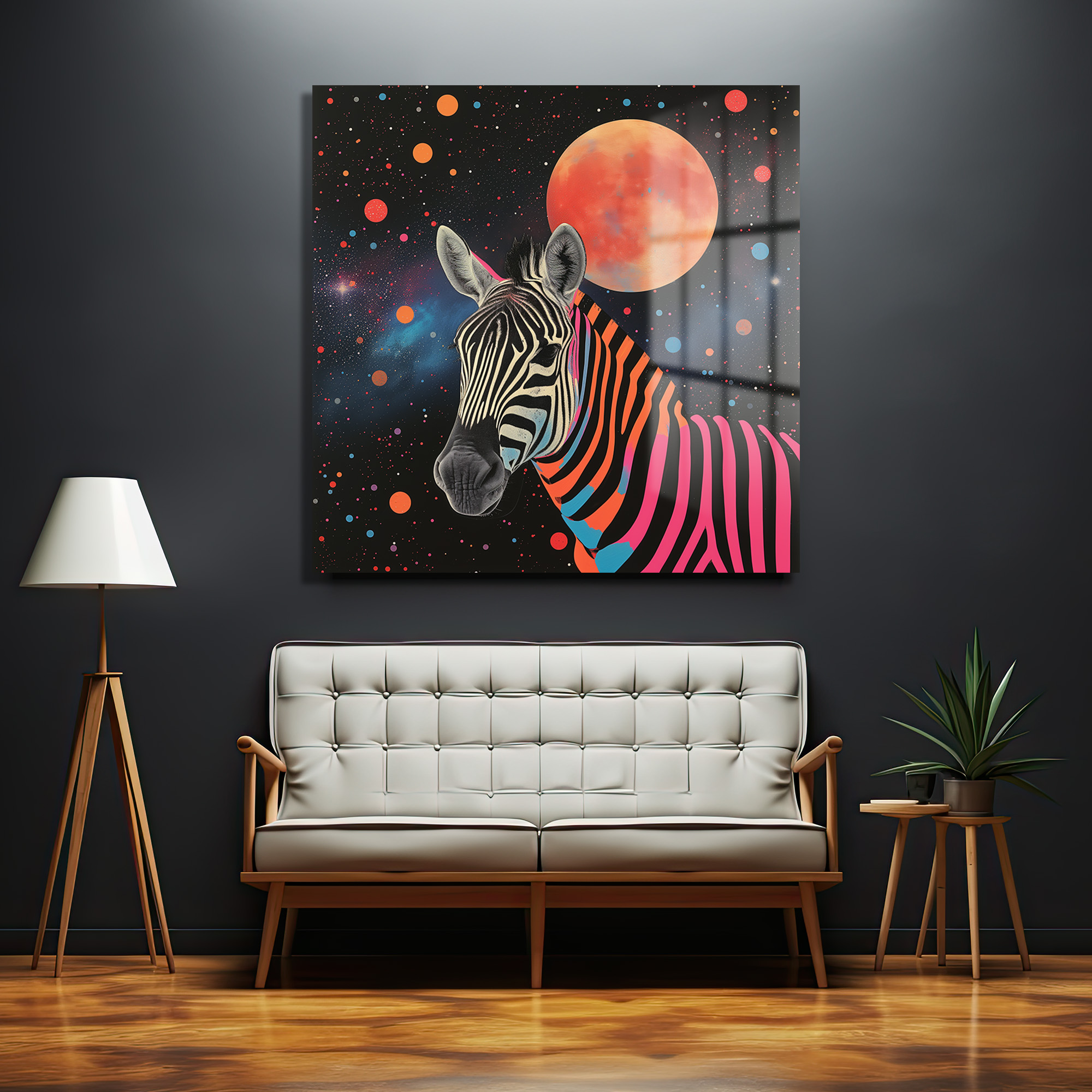 Uzaydaki Neon Zebra Temalı Dekoratif Cam Tablo Duvar Dekoru Uzaydaki Neon Zebra Temalı Dekoratif Cam Tablo - Görsel 2