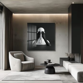Siyah Beyaz Minimalist Duygusallık Cam Tablo - Glazella
